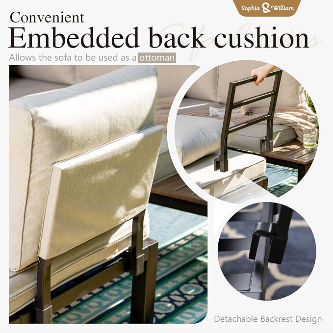 Sophia & William Outdoor Sectional Sofa, 9 Piece Metal Patio Furniture Set - Image 3