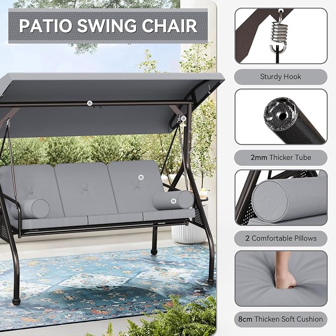 Oakcloud 3-Seat Outdoor Porch Swing - Image 3