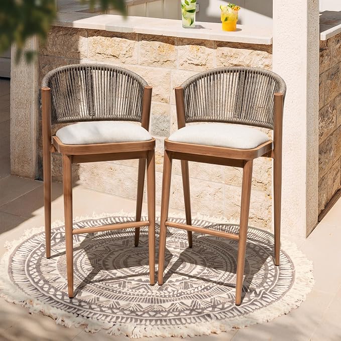 IDZO 400lbs Capacity Modern Rope Bar Stools Set of 2, 28 Inches Bar Height - Image 6
