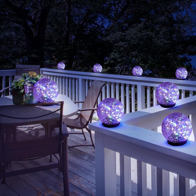 Solar Garden Lights Outdoor Waterproof, 4 Pack Cracked Glass Ball Light - Image 6