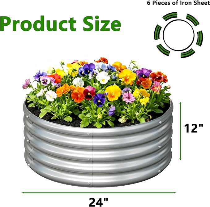 2PCS 2x2x1FT Galvanized Raised Garden Bed Kit, Vegetable Boxes-Round Metal - Image 2