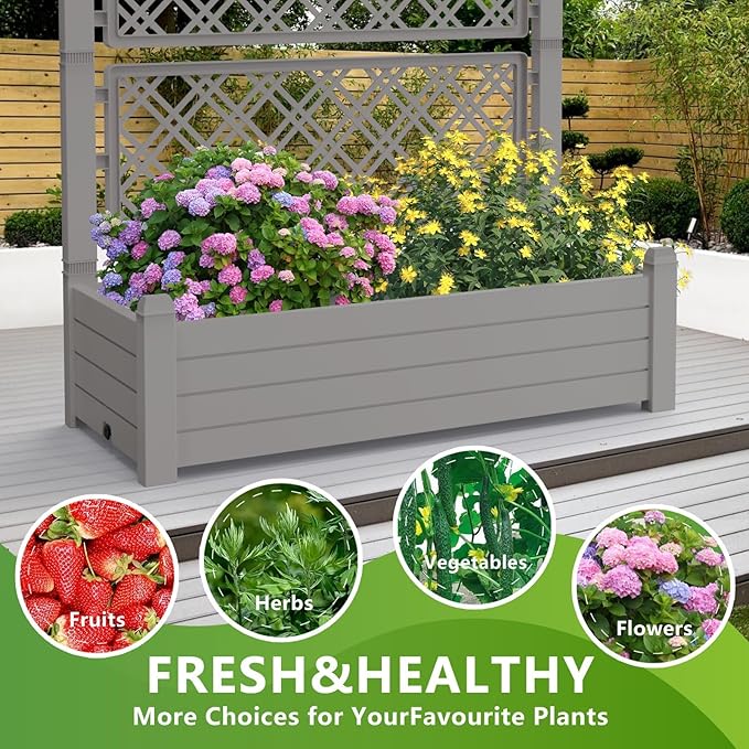 Raised Garden Bed with Trellis for Climbing Plants, 43.43" L x 18.27" W x - Image 3