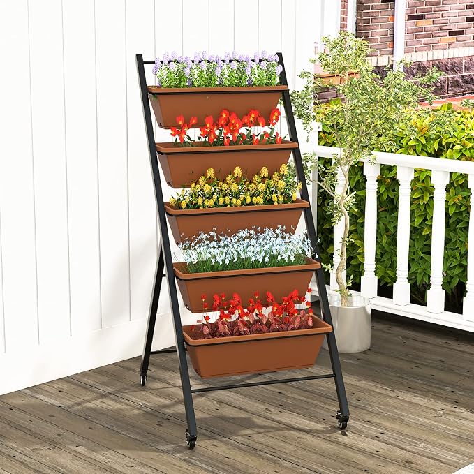 Giantex 2 Pcs Vertical Planter Raised Bed on Wheels, Elevated Garden Beds - Image 2