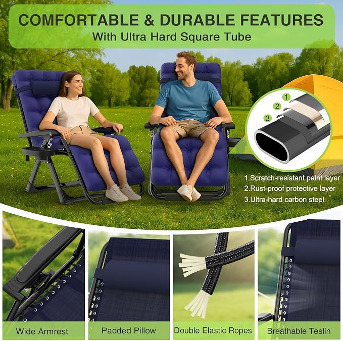 Suteck Zero Gravity Chair, Reclining Camping Lounge Chair w/Removable Cushion - Image 4