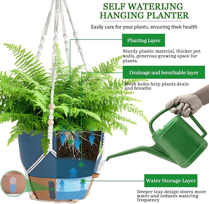 Hanging Planter Self Watering 10 Inch, 2 Pack Hanging Baskets - Image 7