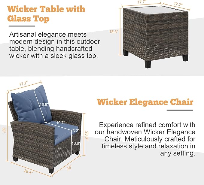 Shintenchi 3 Pieces Patio Furniture Set 3 Pieces PE Rattan Wicker Chairs - Image 4