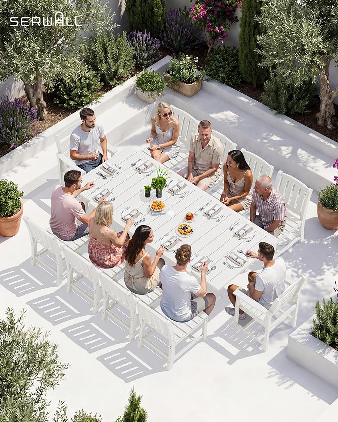 SERWALL 11-Piece Outdoor Dining Set, All Weather HDPE Outdoor Furniture Set - Image 2