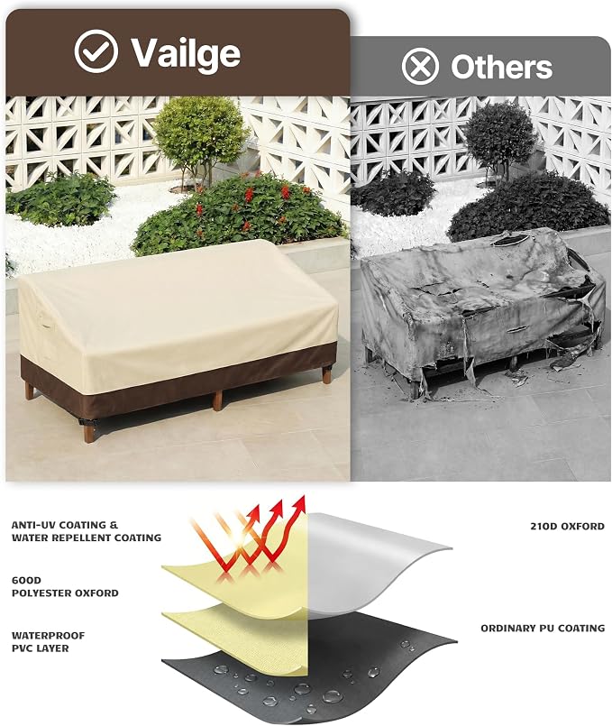 Vailge Heavy Duty Patio Sofa Cover, 100% Waterproof 3-Seater Outdoor Sofa Cover - Image 5