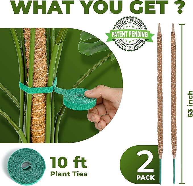 2 Pack 63 Inch Bendable Moss Pole Monstera Plant Support Stakes - Image 2