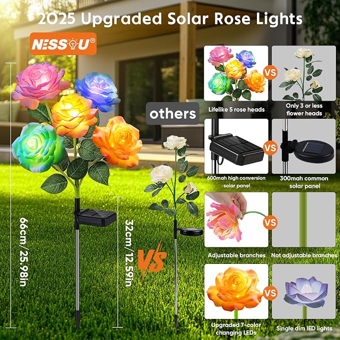 Solar Garden Lights Outdoor Waterproof: 6 Pack LED Solar Flowers Lights Garden - Image 2