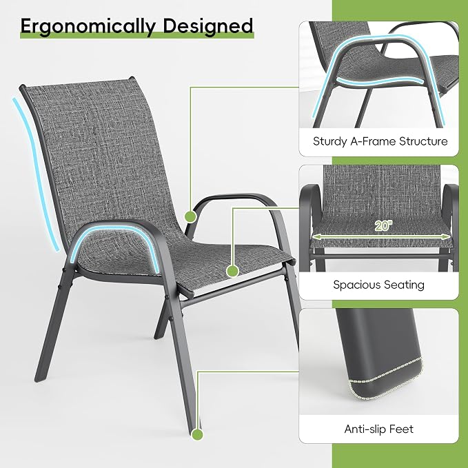 Patio Chairs Set of 2, Outdoor Dining Chairs Stackable - Image 6