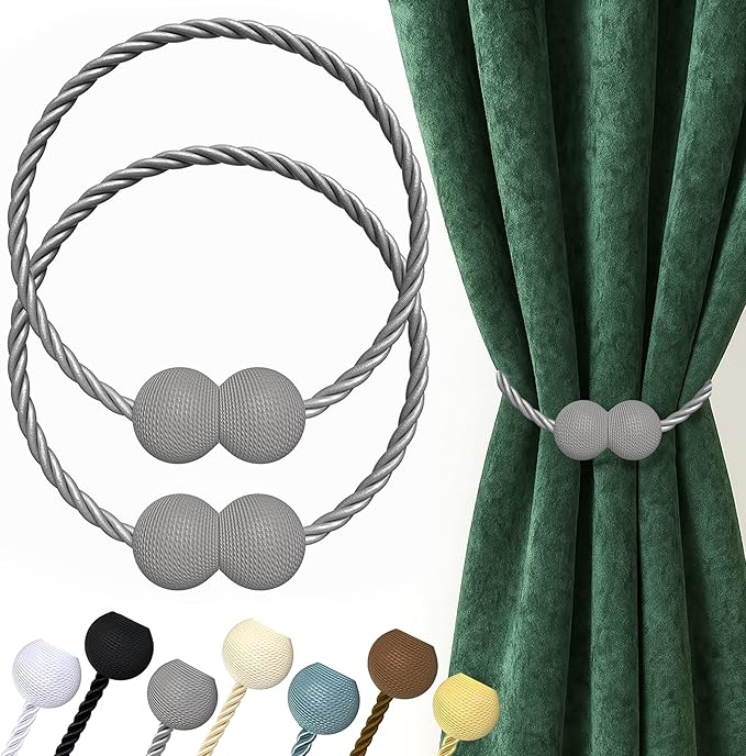 Hion Magnetic Curtain Tiebacks Grey 2pcs, Curtain Tiebacks Buckles Holdbacks by Hion