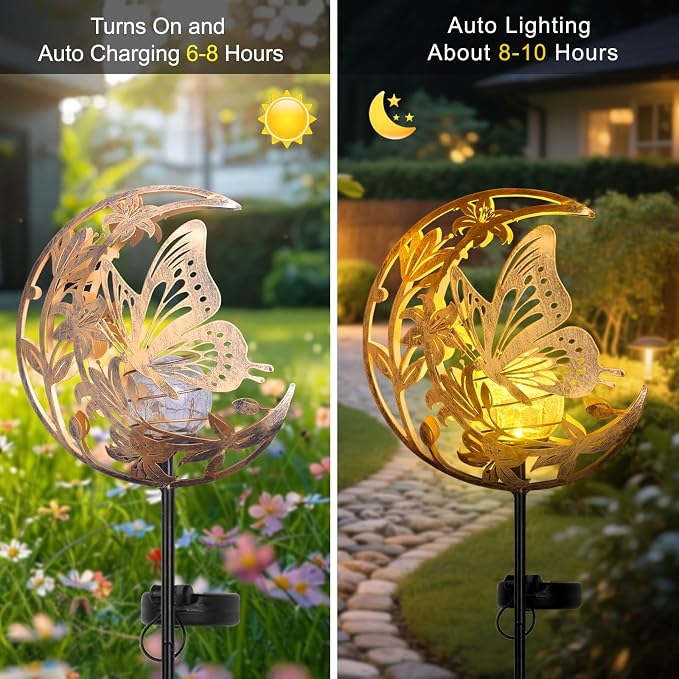 JOBOSI Solar Moon Butterfly Decorative Gift, Solar Butterfly Ground Stake Light - Image 6