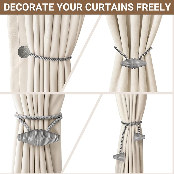 Hion Magnetic Curtain Tiebacks Grey 2pcs, Curtain Tiebacks Buckles Holdbacks - Image 8