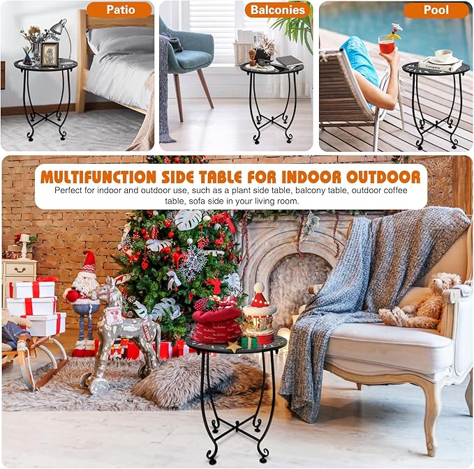 Outdoor Side Table for Small Spaces, Versatile 14 Inch Round Metal End Table - Image 5