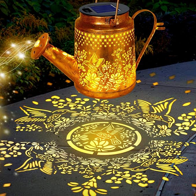 Solar Powered Hummingbird with Flowers Watering Can Lights Waterproof Outdoor - Image 2