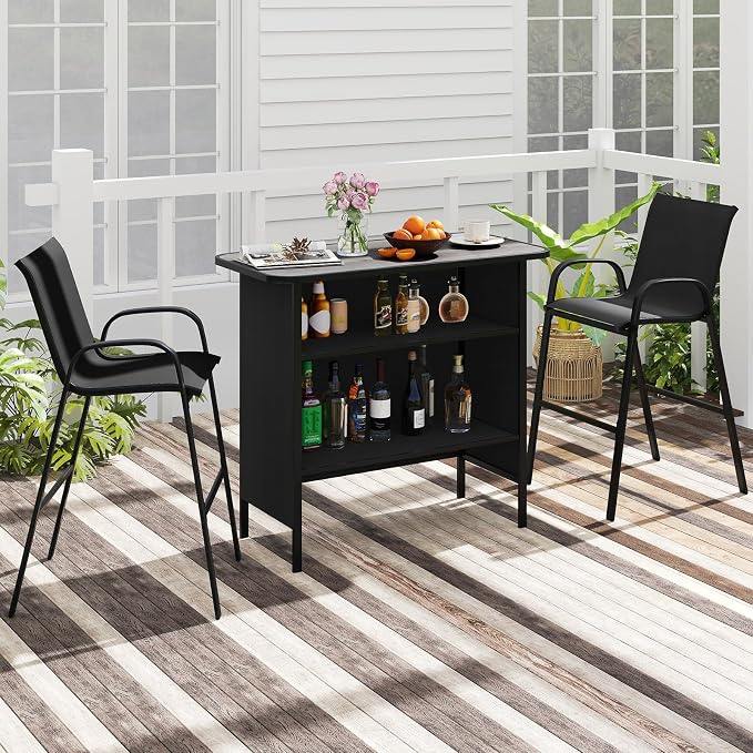 Tangkula 3 Piece Outdoor Bar Set, Patio Bar Height Table & Armchairs - Image 3