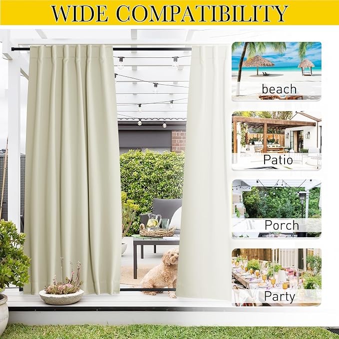 NICETOWN 2 Panels Outdoor Curtains Waterproof Pocket & Back Tab on Top & Bottom - Image 7