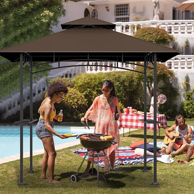 Grill Gazebo Replacement Top, 5 * 8 Outdoor BBQ Top Cover, Double Layer BBQ - Image 5