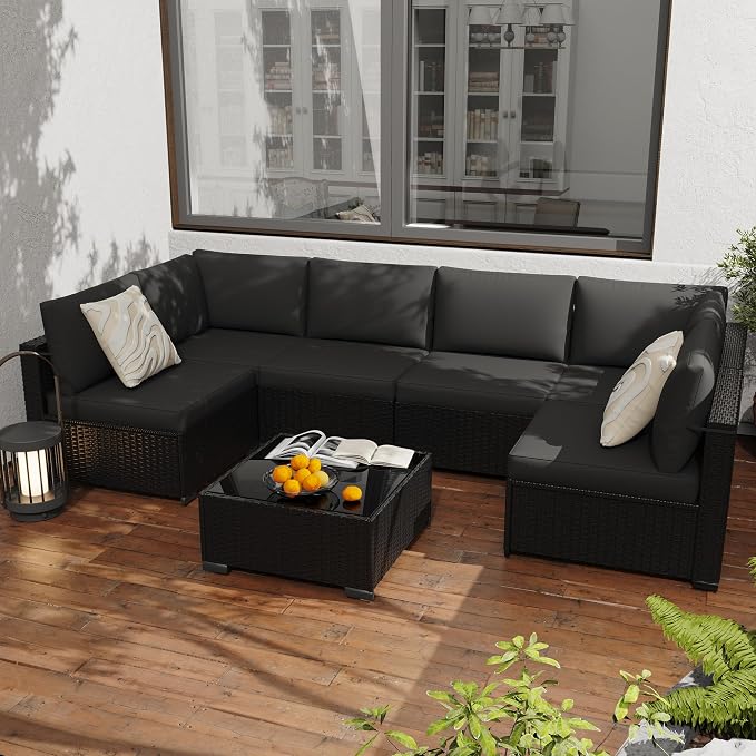KIGOTY Patio Furniture Set, 7 Pieces Modular Outdoor Sectional Sofa, PE Rattan by KIGOTY