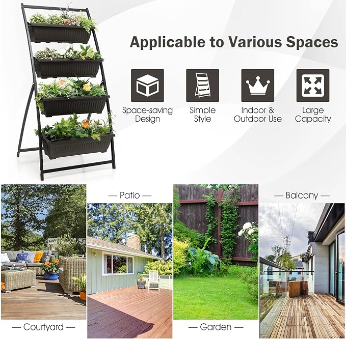 Giantex 5.2FT Vertical Raised Garden Bed, 4-Tier Elevated Planter Box w/4 - Image 8