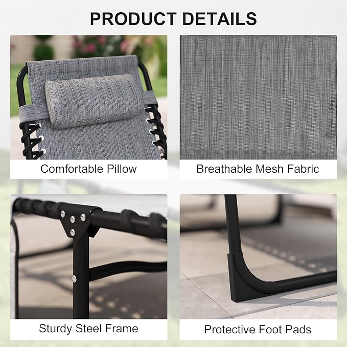 Outsunny Chaise Lounge Chair Outdoor, 5-Position Adjustable Sun Tanning Chair - Image 5