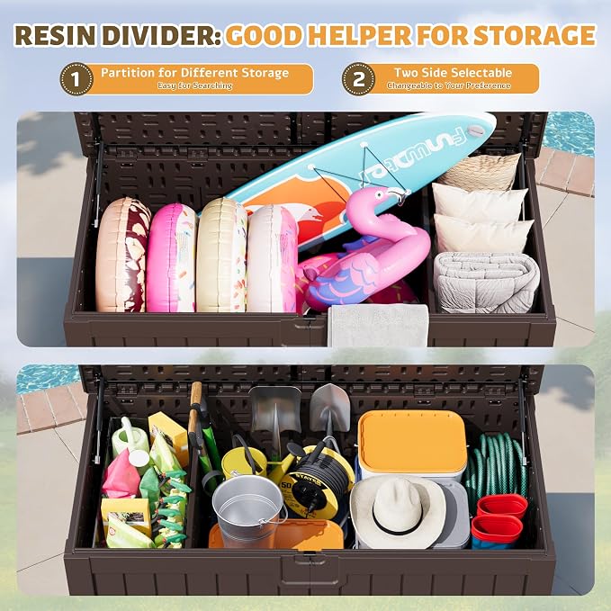 Flamaker Resin Deck Box 250 Gallon, Waterproof Imitation-Wood Lockable Storage - Image 5