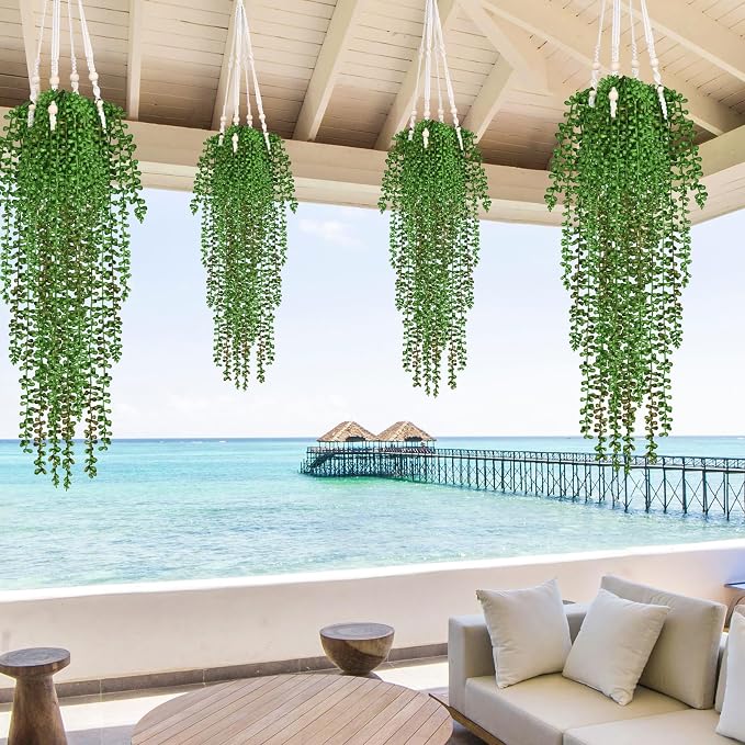 Waipfaru 4Pcs Artificial Hanging Plants, Fake Vines Fake Hanging Plants - Image 3