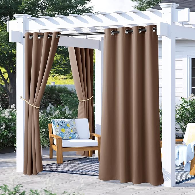 NICETOWN 2 Panels Patio Blackout Outdoor Curtains Waterproof, Thermal Insulated by NICETOWN