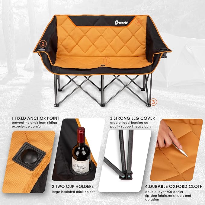 EMERIT Oversized Double Duo Camping Chair Folding Camping Loveseat 2 Person - Image 3