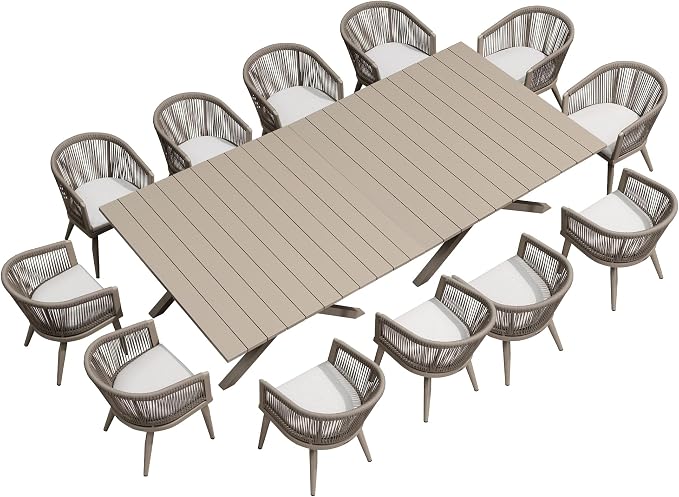 PURPLE LEAF Outdoor Dining Set for 12 All-Weather 14 Pieces Patio Aluminium by PURPLELEAF