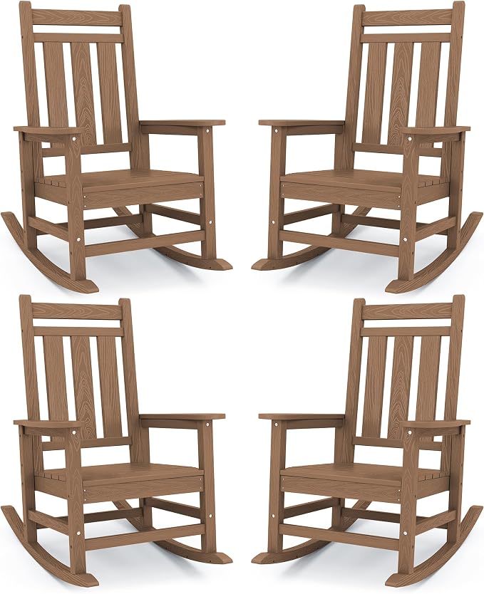 KINGYES Oversized Outdoor Rocking Chair Set of 4, All-Weather Patio Rocking by KINGYES