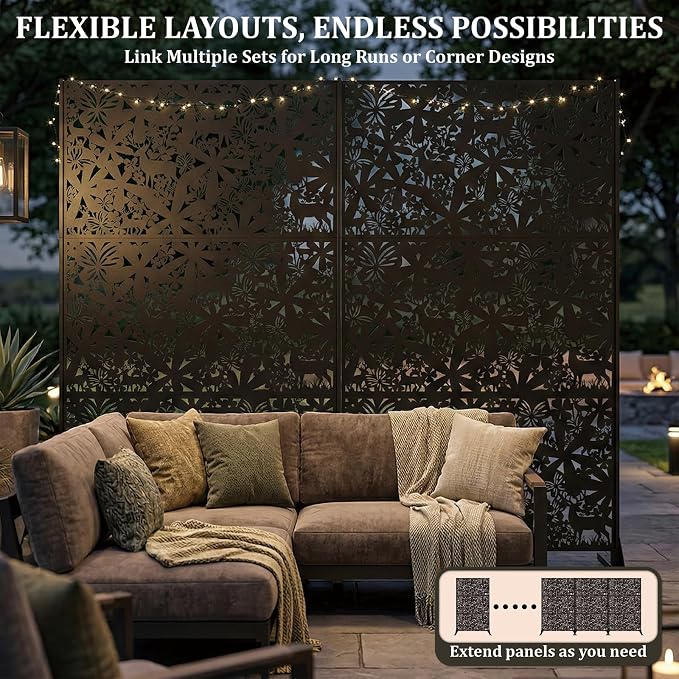 Metal Privacy Screen Outdoor 6FT – Freestanding Laser Cut Steel Garden Divider - Image 4