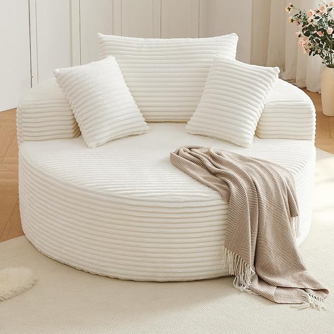 Oversized Round Chair Lounge Chaise Indoor, Upholstered Corduroy Deep Seat by Lakifun