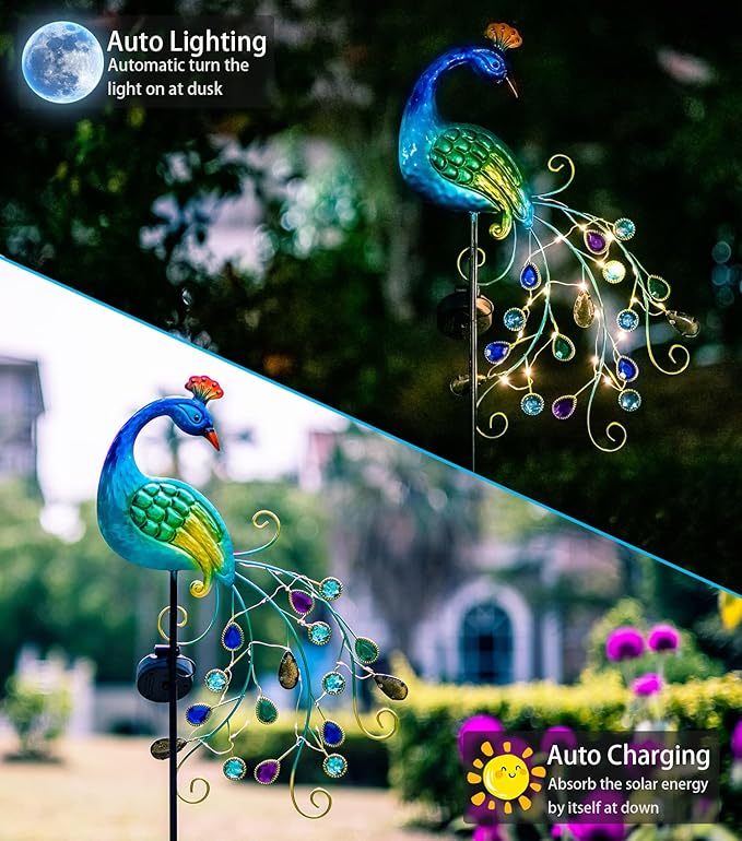 DREAMSOUL Metal Peacock Garden Solar Lights Outdoor Decorative Garden Stake - Image 2