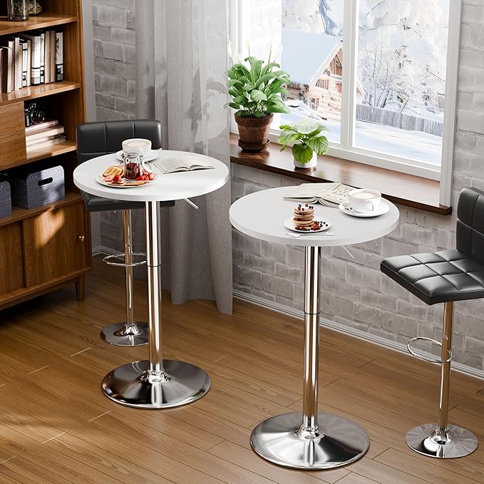 Flamaker Round Bistro Pub Table 23.6 Inch Height Adjustable 360° Swivel Bar - Image 7