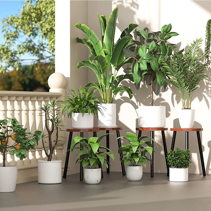 Wood Plant Stands Indoor, 16.7" Tall Plant Stand Outdoor Mid-Century Plant Stool - Image 6