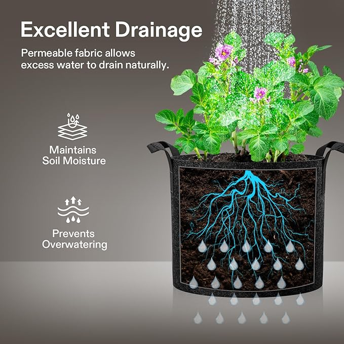 VIVOSUN 5-Pack 5 Gallon Grow Bags Heavy Duty 300G Thickened Nonwoven Plant - Image 2