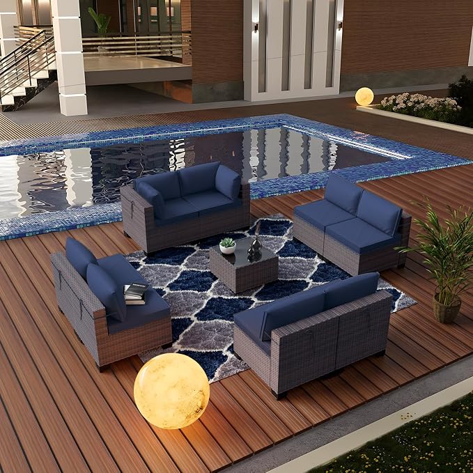 Kullavik 9 Pieces Outdoor Patio Furniture Set, Outdoor Sectional Rattan Sofa - Image 6