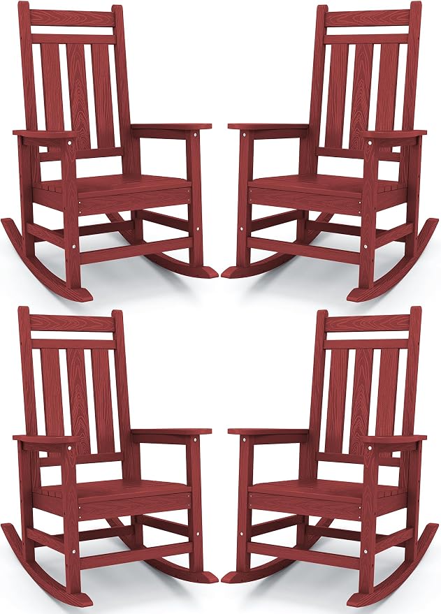 KINGYES Oversized Outdoor Rocking Chair Set of 4, All-Weather Patio Rocking by KINGYES