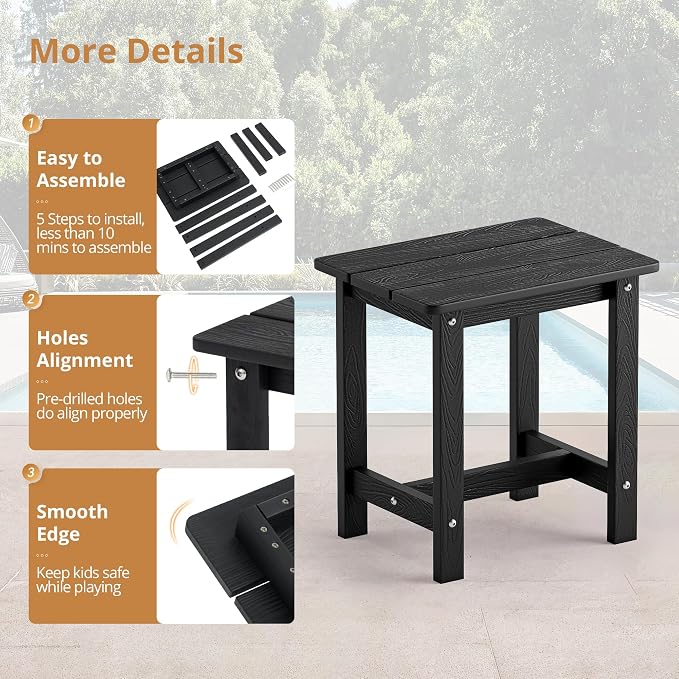 LUE BONA Outdoor Side Table Set of 2, HDPS Small Outdoor Table, Adirondack Side - Image 7