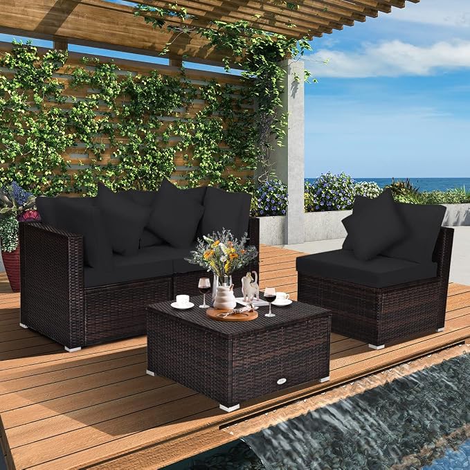Tangkula 4 PCS Patio Rattan Sofa Set, Outdoor Wicker Sectional Furniture Set - Image 2