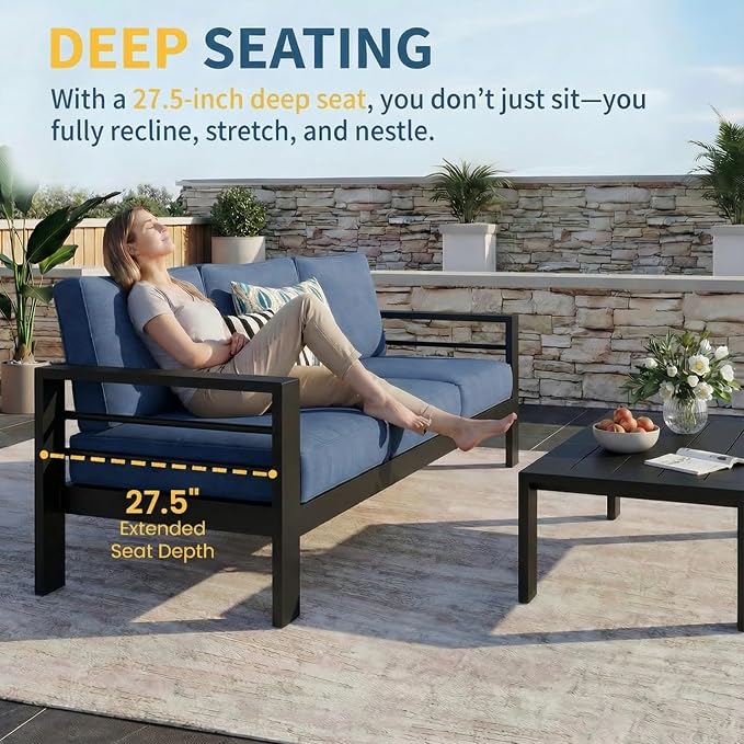 Wisteria Lane Aluminum Outdoor Patio Furniture Set, Modern Patio Conversation - Image 4