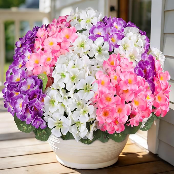 Artificial Geraniums Flowers for Outdoors, 6 Bundles Realistic Silk Fake - Image 8