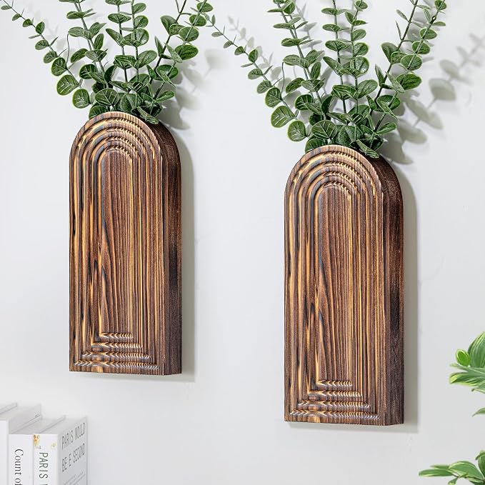 Wooden Wall Planter Vase Set of 2, Boho Hanging Planter by Unknown