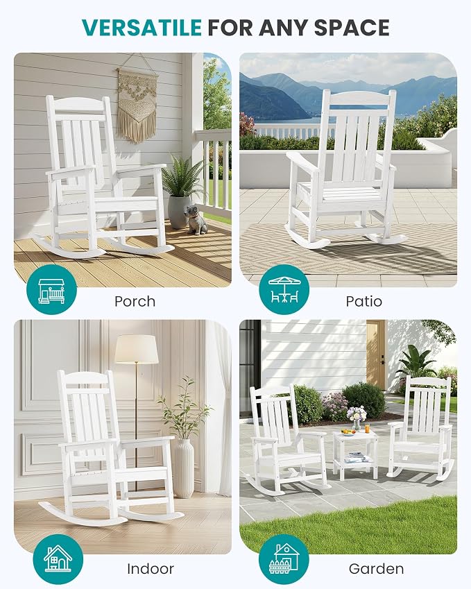 SERWALL Oversized Outdoor Rocking Chair, All-Weather Patio Rocking Chair - Image 9