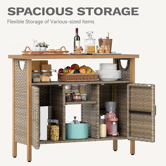 DWVO XL Patio Storage Cabinet, Wicker Outdoor Bar Table - Image 5