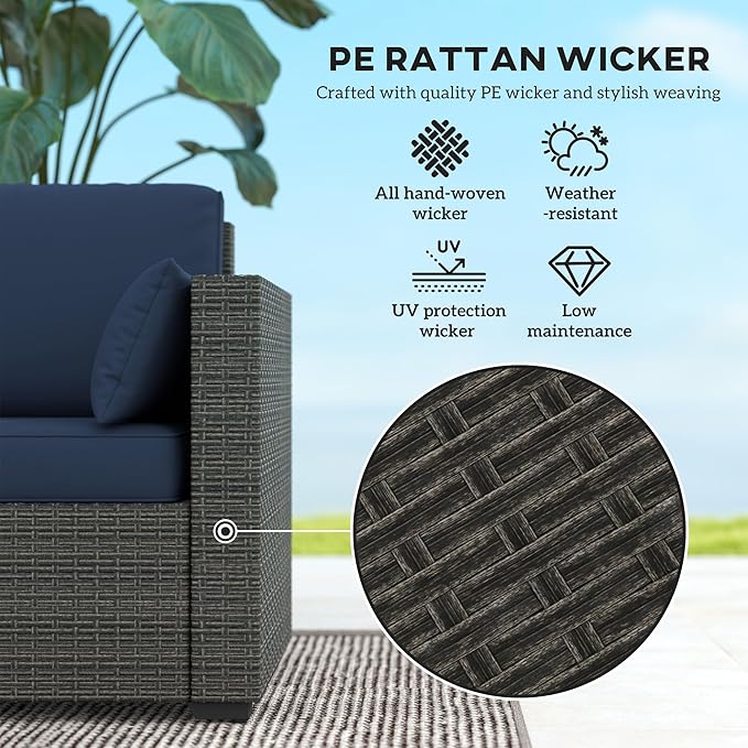 Outsunny Patio Couch PE Wicker Deep Seating Outdoor Sofa - Image 4