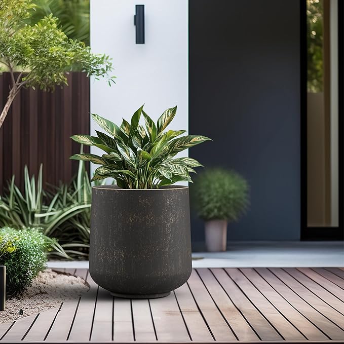 Kante 15.3" Dia Round Concrete Planter, Outdoor Indoor Large Plant Pots - Image 4