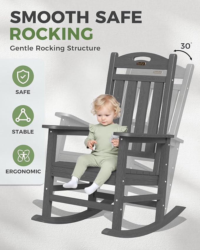 Oversized Outdoor Rocking Chair, HDPE All Weather Resistant Patio Rocking Chair - Image 5